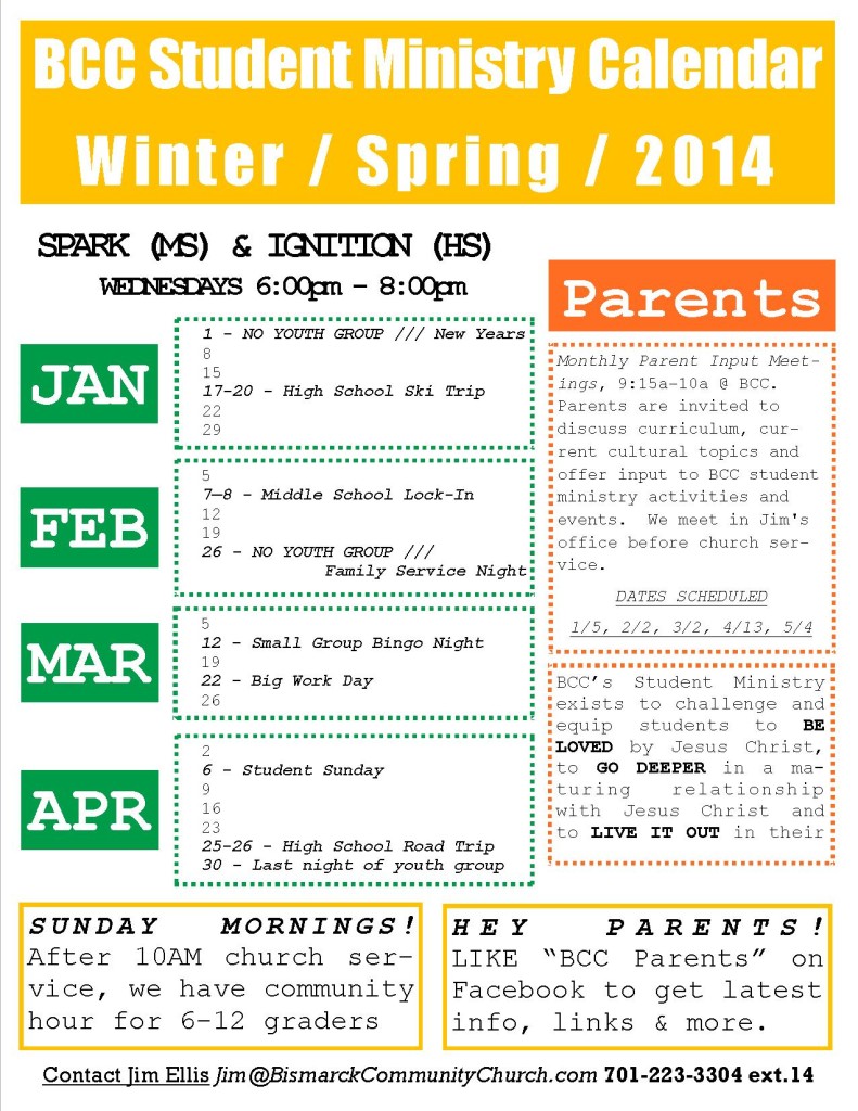 BCC Students Calendar - Winter.Spring 2014